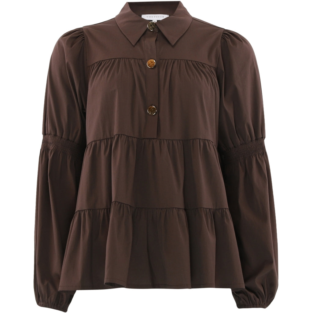 CONTINUE - SKJORTE - SANNA GOLD BUTTONS 15085 - DARK BROWN