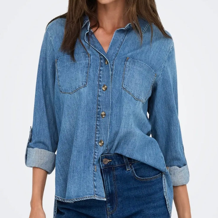 ONLY - SKJORTE - YASMIN 15361370 - MEDIUM BLUE DENIM