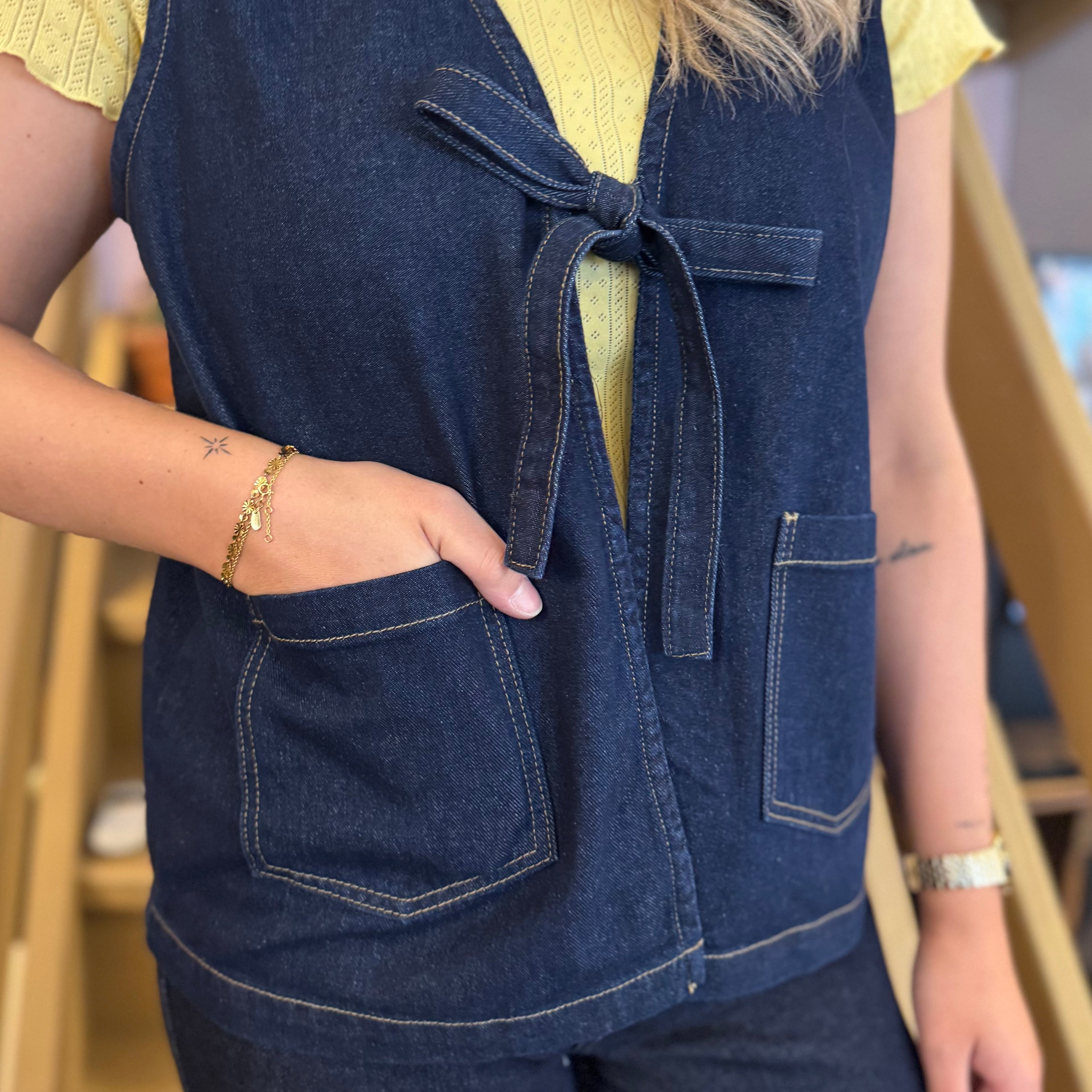 ONLY - VEST - IDA TIE 15354435 - DARK BLUE DENIM