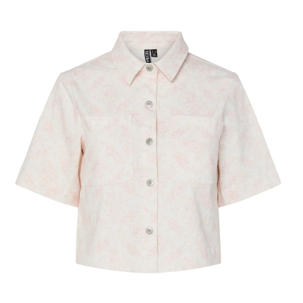PIECES - DENIM SKJORTE - SALUME 17156432 - EGRET FLOWER