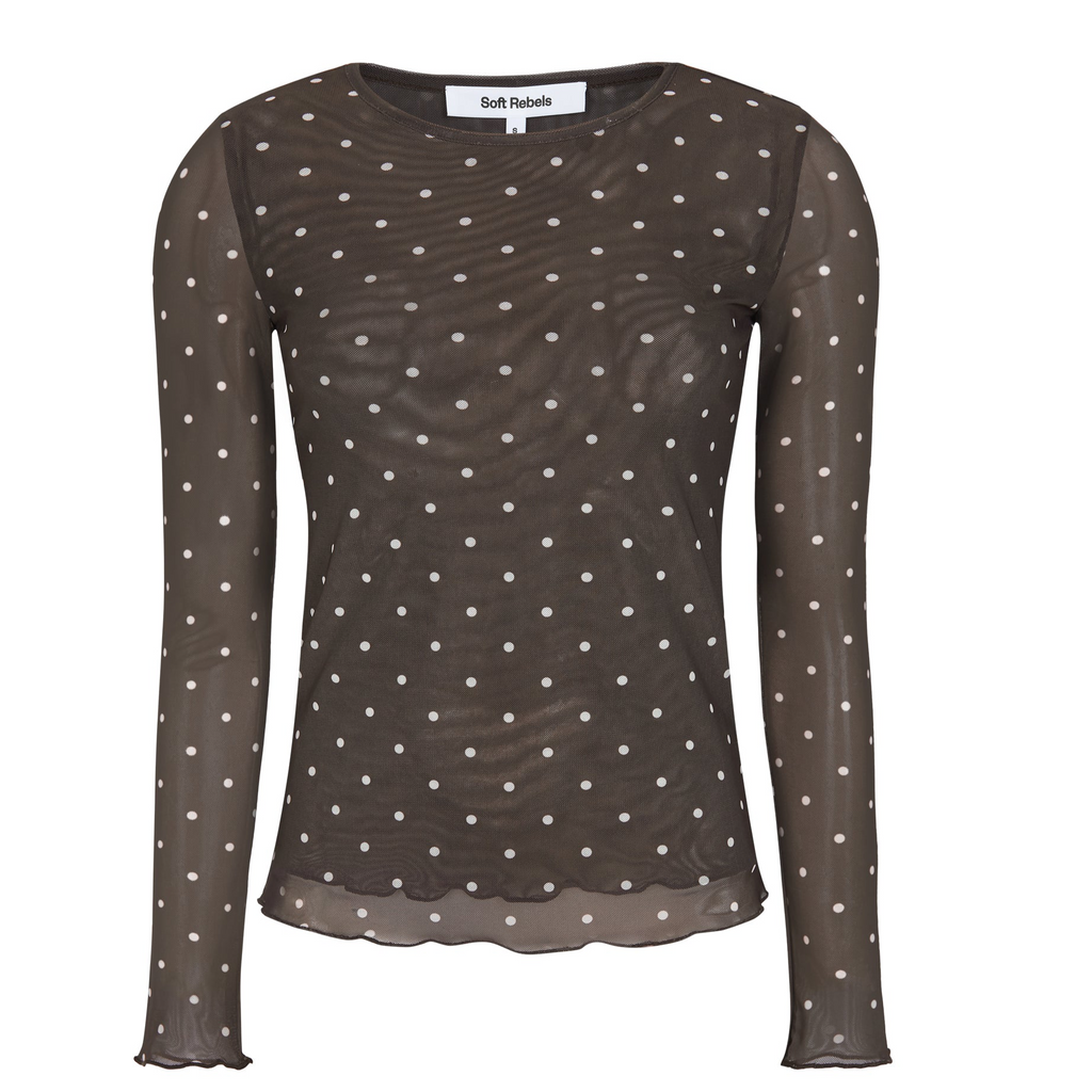 SOFT REBELS - MESH BLUSE - ROSELYN SR525-302 - COFFEE BEAN DOT
