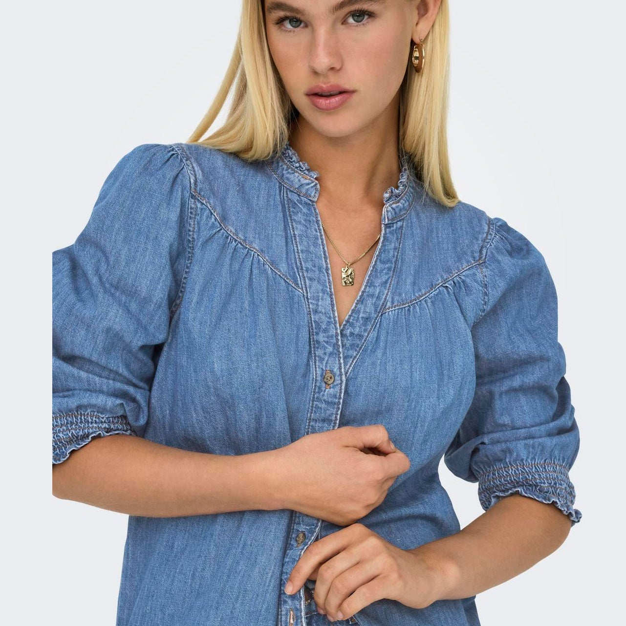 ONLY - SKJORTE - RAYA 15357327 - MEDIUM BLUE DENIM