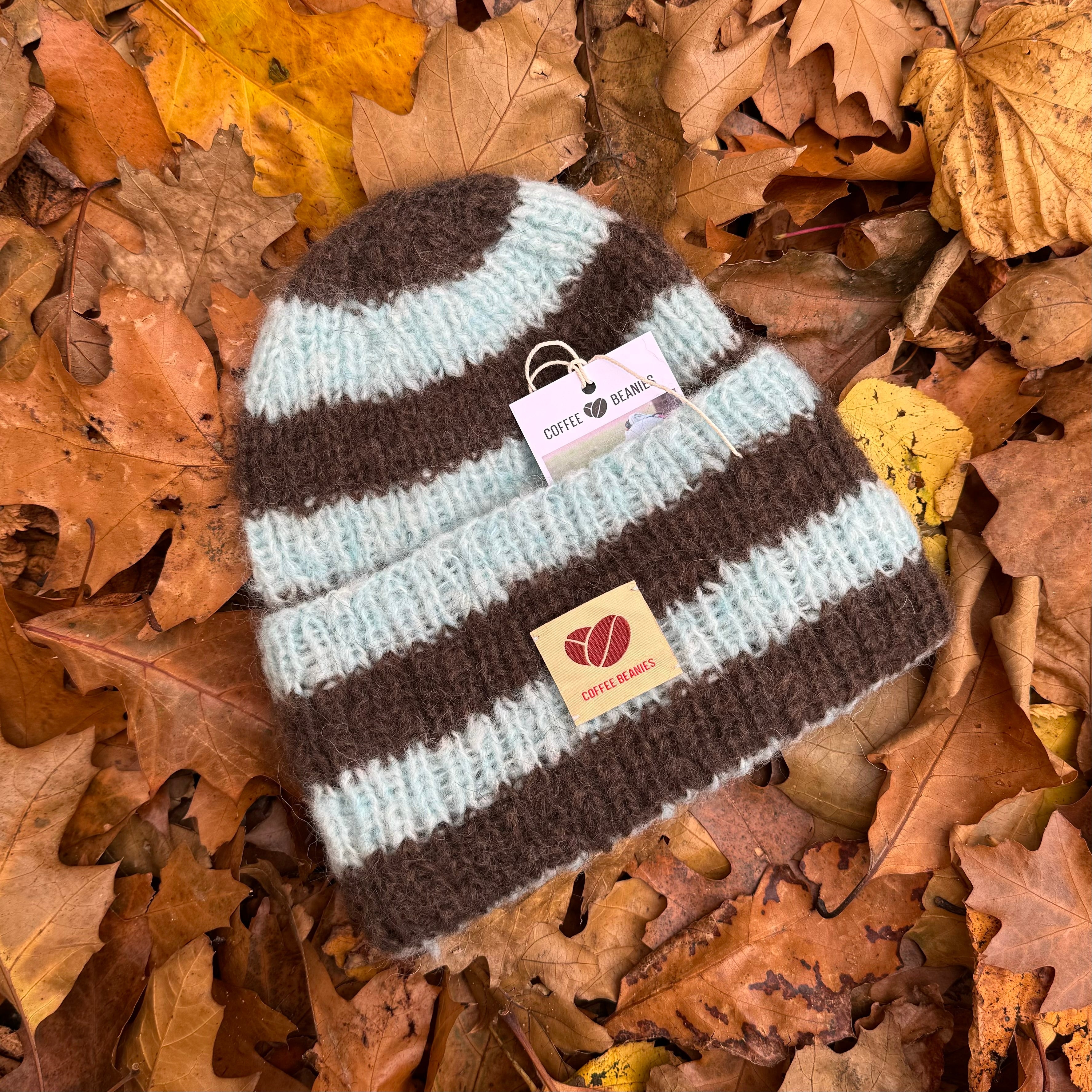 COFFEE BEANIES - SKY BEANIE - STRIPED BROWN/AQUA