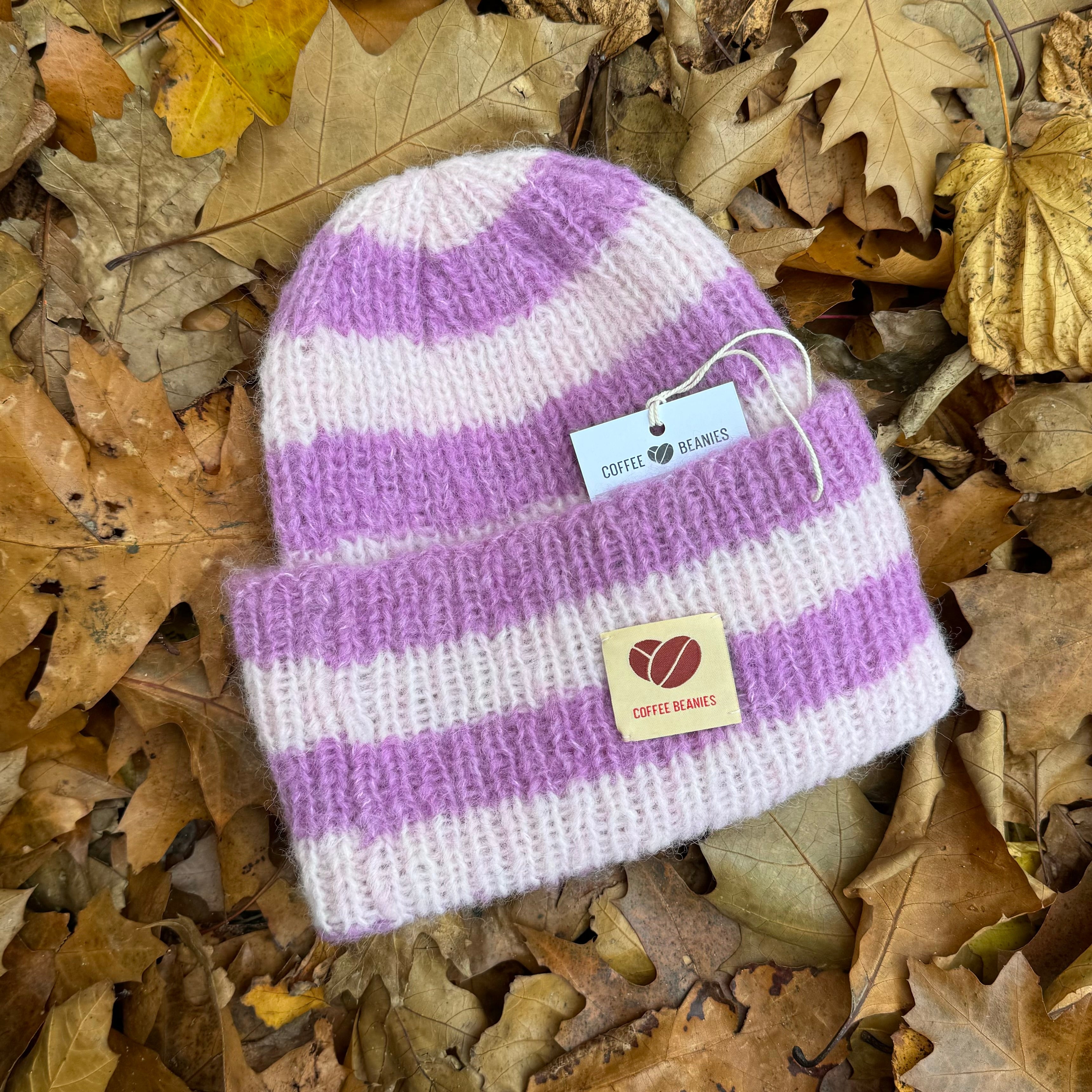 COFFEE BEANIES - SKY BEANIE - STRIPED LIGHT PINK/PURPLE
