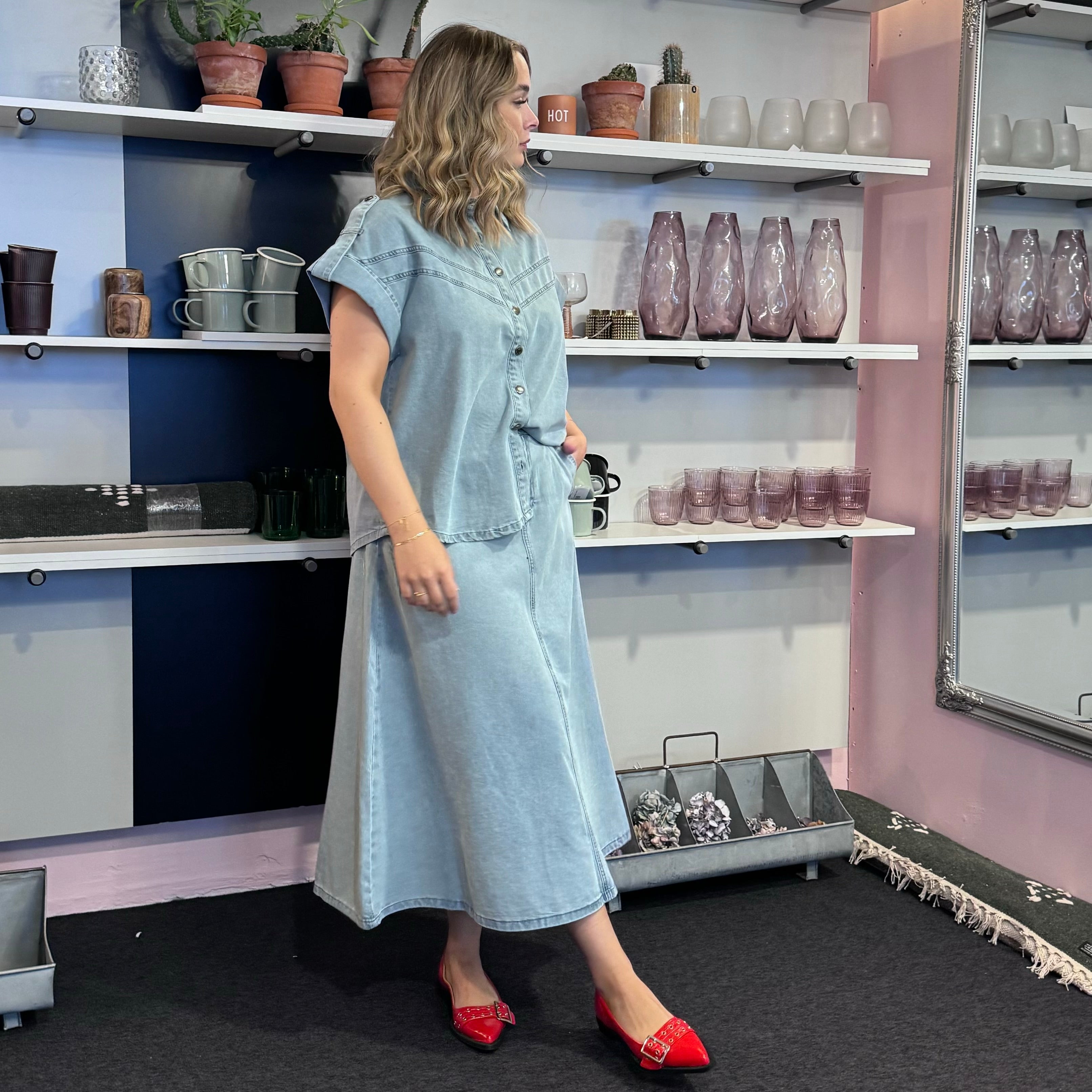 PULZ - NEDERDEL - JOSIE 50208122 - BLEACHED BLUE DENIM