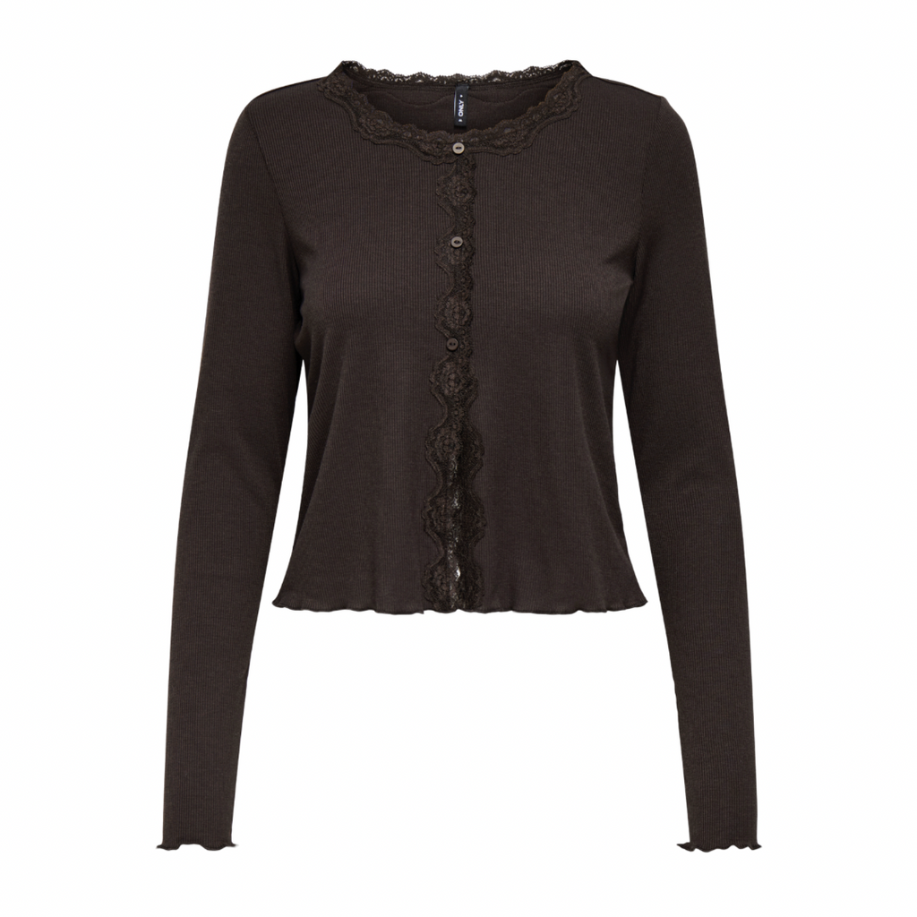 ONLY - CARDIGAN - ENEA LACE 15361331 - BLACK COFFEE