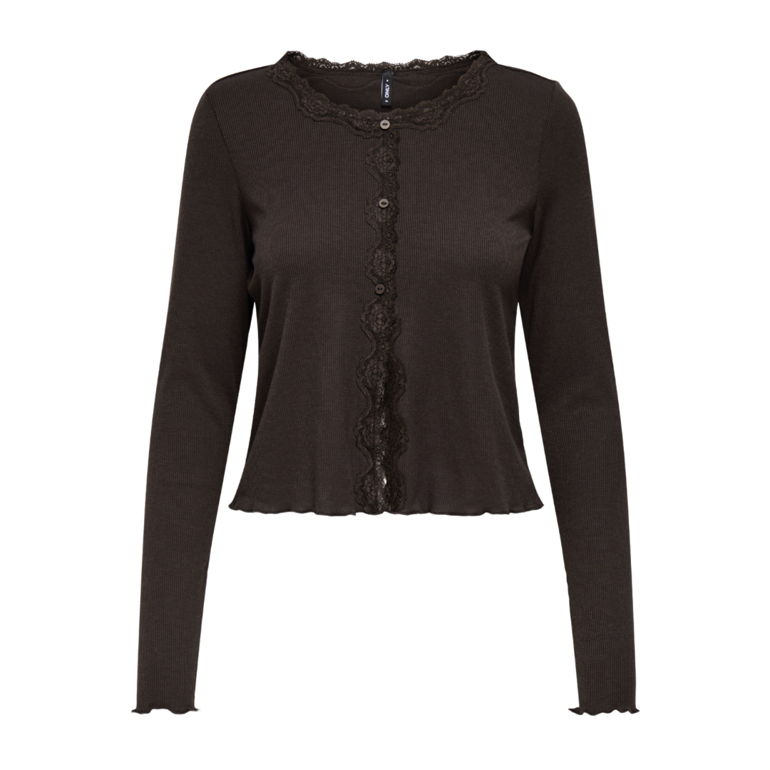 ONLY - CARDIGAN - ENEA LACE 15361331 - BLACK COFFEE
