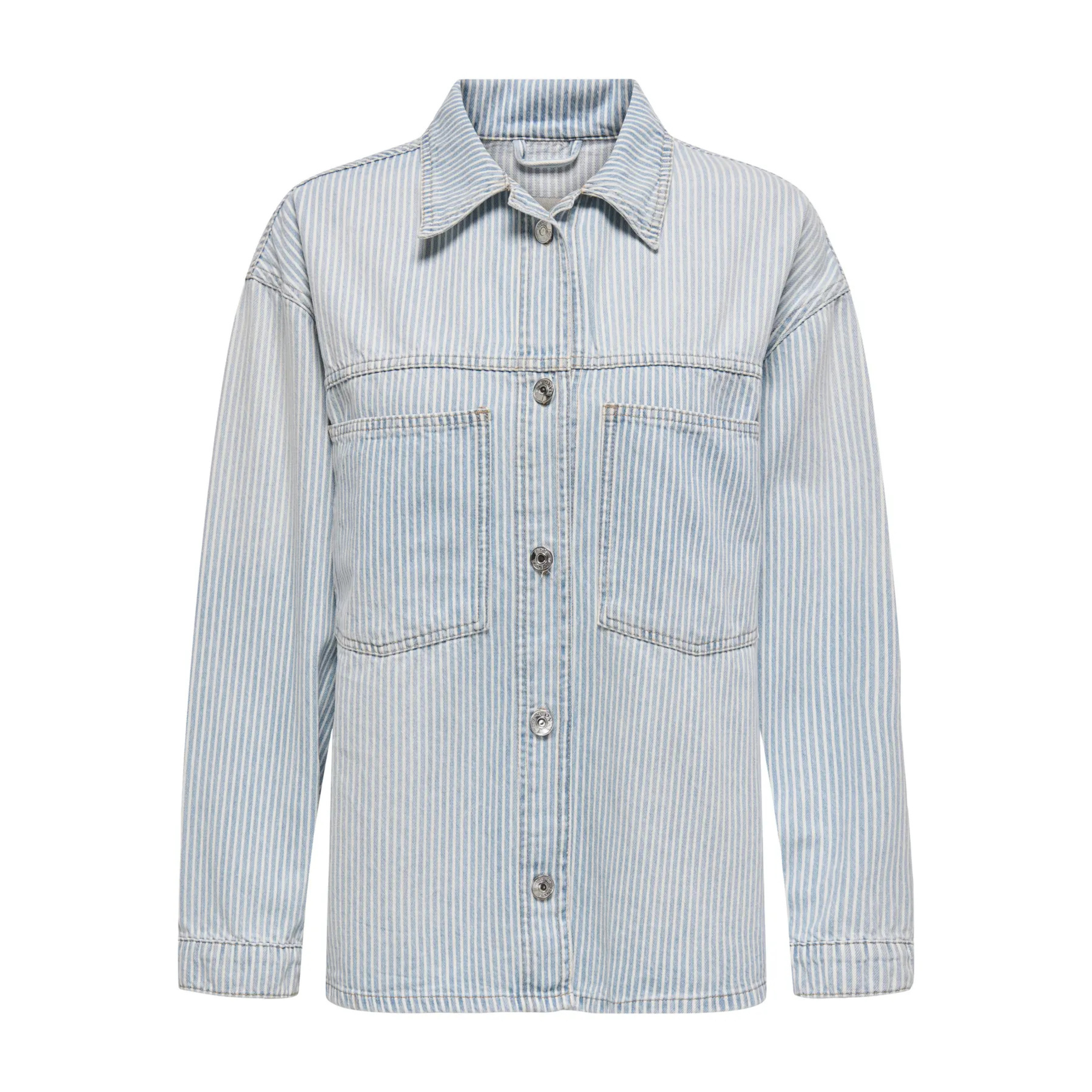ONLY - DENIM SKJORTE - EMMIE 15344174 - LIGHT BLUE DENIM/WHITE STRIPES