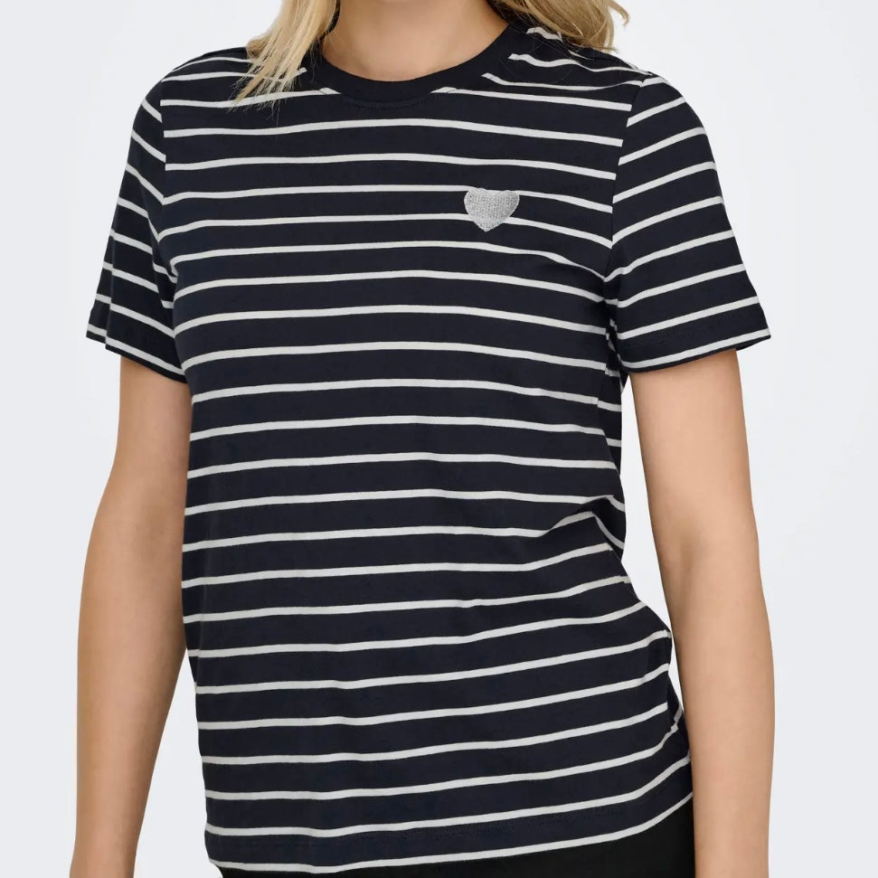 ONLY - T-SHIRT - LIVA 15353397 - NIGHT SKY STRIPES/CLOUD DANCER