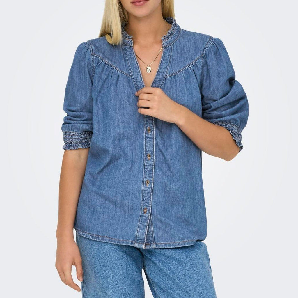 ONLY - SKJORTE - RAYA 15357327 - MEDIUM BLUE DENIM