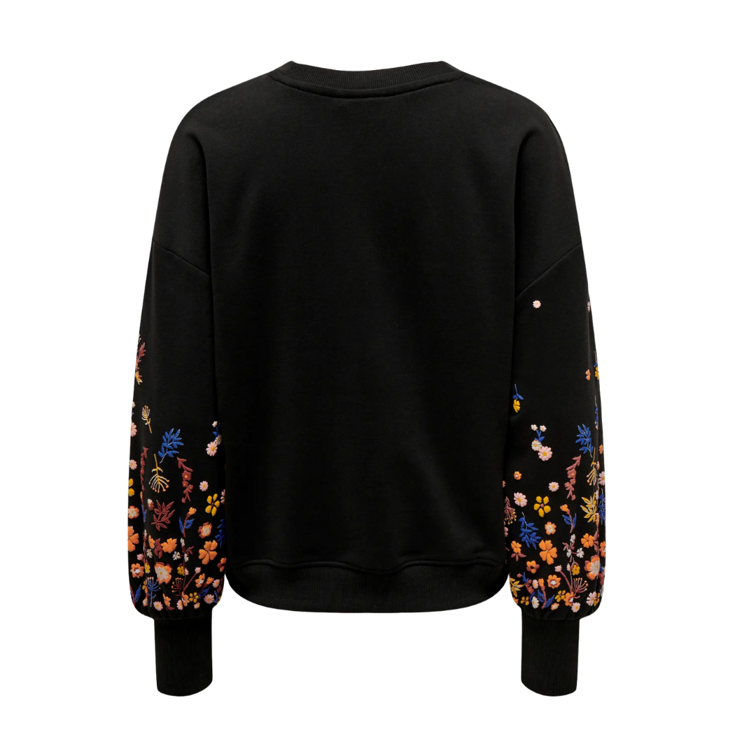 ONLY - SWEATSHIRT - BROOKE 15216364 - BLACK SLEEVE FLOWERPRINT