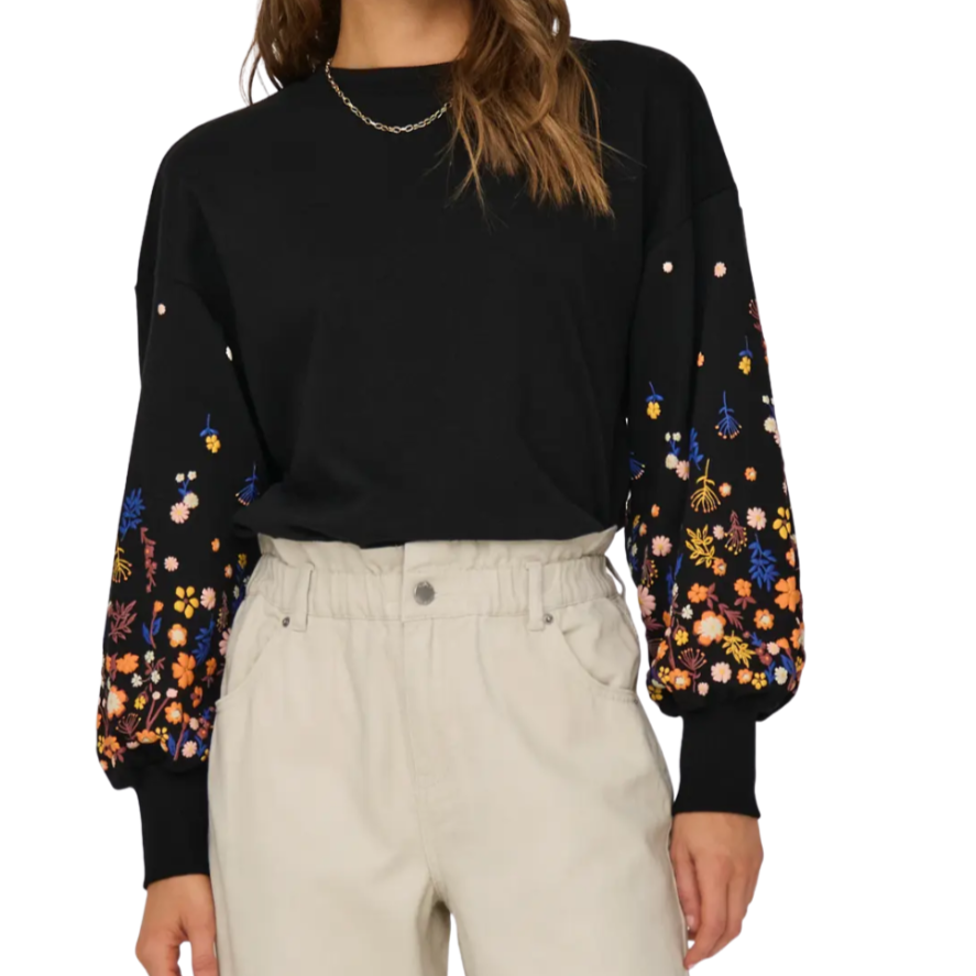 ONLY - SWEATSHIRT - BROOKE 15216364 - BLACK SLEEVE FLOWERPRINT