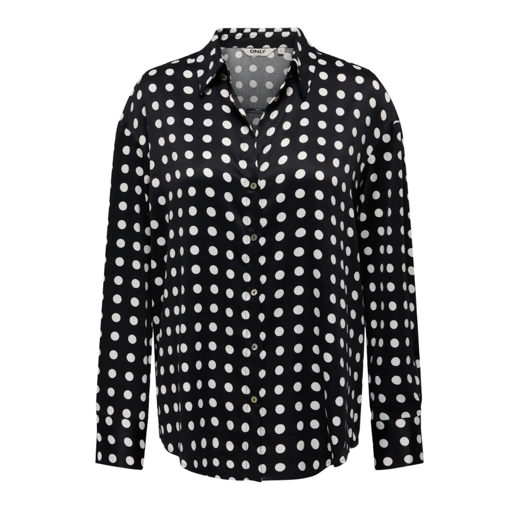 ONLY - SKJORTE - LYDIA SATIN 15368304 - BLACK/WHITE DOTS