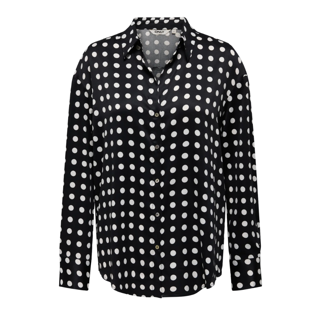 ONLY - SKJORTE - LYDIA SATIN 15368304 - BLACK/WHITE DOTS