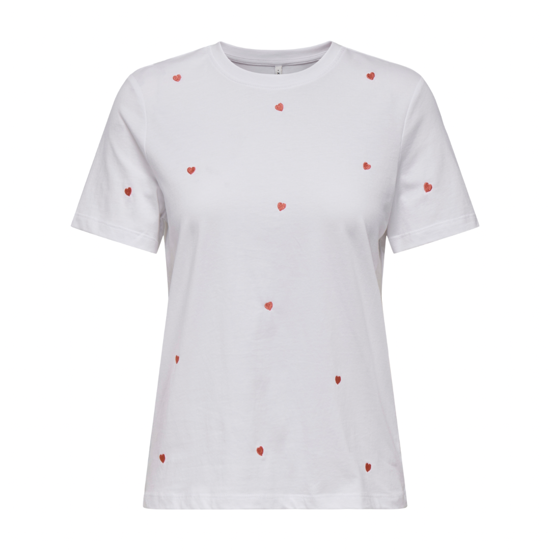 ONLY - T- SHIRT - KETTY 15288473 - BRIGHT WHITE/RED HEART