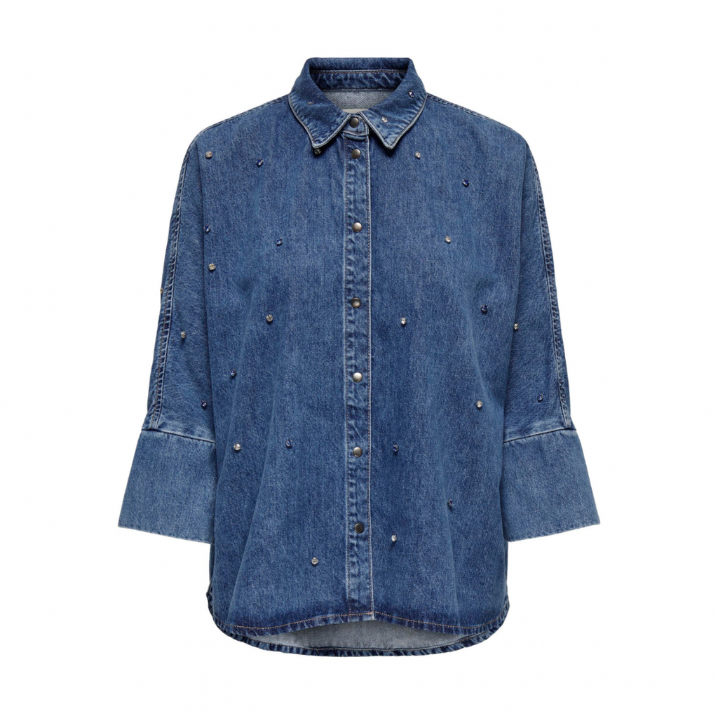 ONLY - DENIM SKJORTE - GRACE RHINESTONE - 15307936 - DENIM