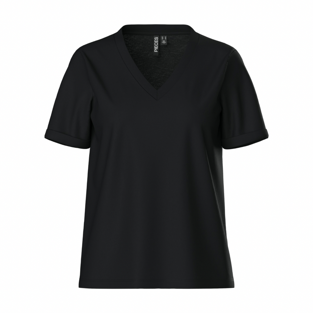 PIECES - T-SHIRT - RIA V-NECK SOLID 17120455 - SORT