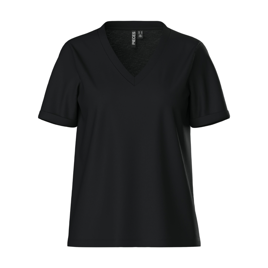 PIECES - T-SHIRT - RIA V-NECK SOLID 17120455 - SORT