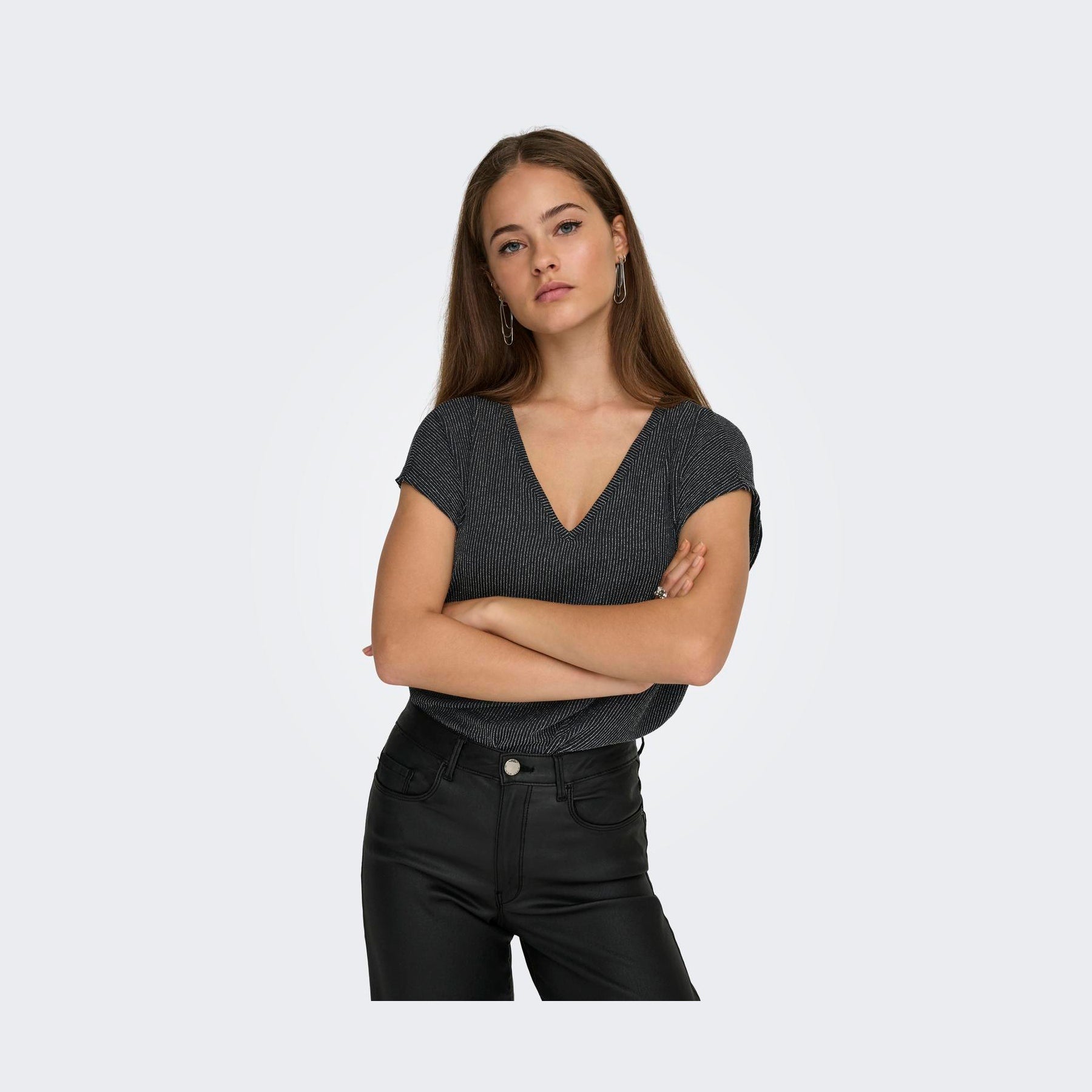 ONLY - TOP - CAROL 15360960 - BLACK/SILVER GLITTER