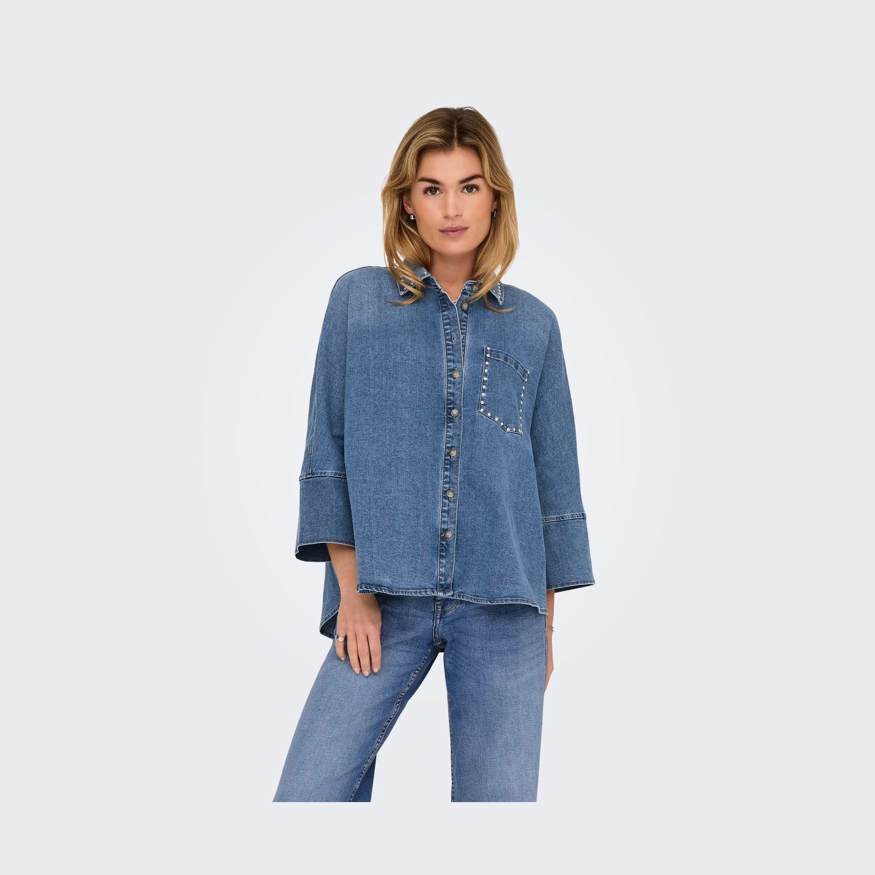 ONLY - SKJORTE - GRACE 15338585 - MEDIUM BLUE DENIM