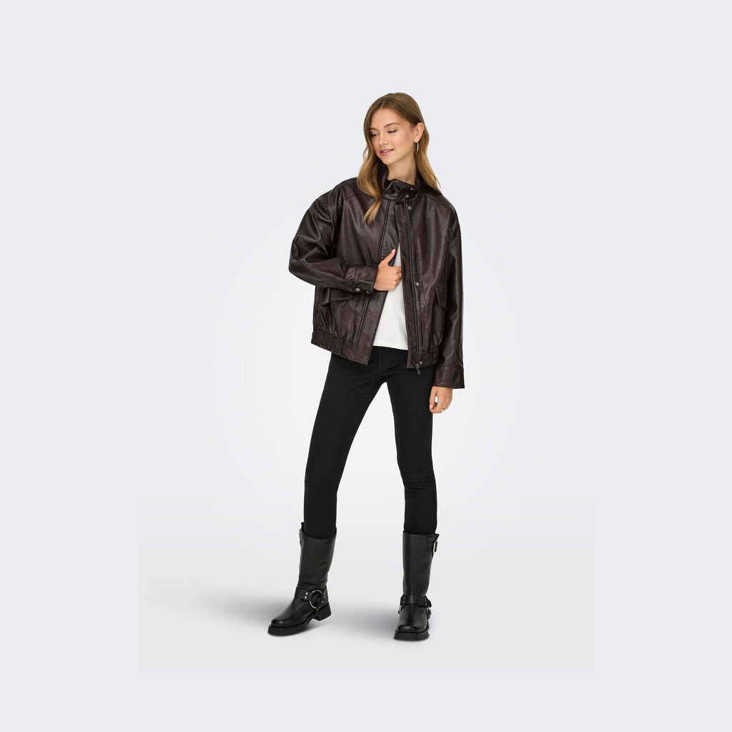 ONLY - BOMBERJAKKE - JULIA FAUX LEATHER 15373024 - CHOCOLATE TORTE