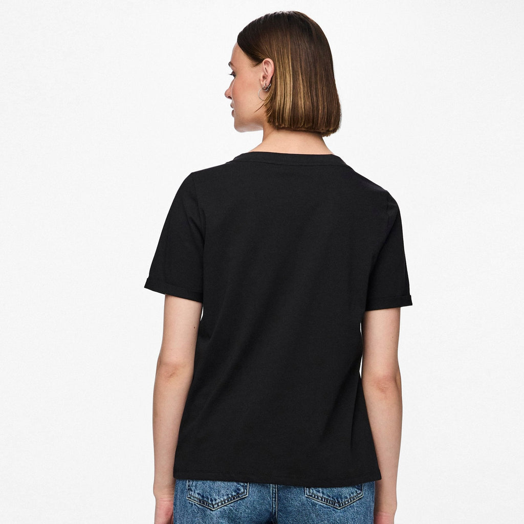 PIECES - T-SHIRT - RIA V-NECK SOLID 17120455 - SORT