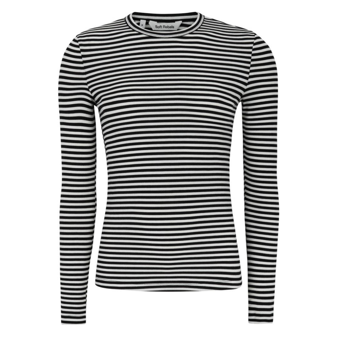 SOFT REBELS - BLUSE - FENJA SR124-303 - SORT STRIB