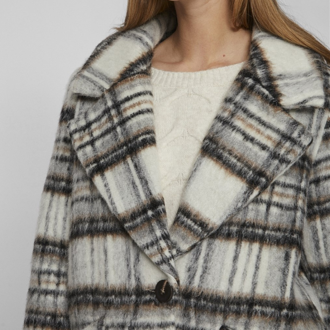VILA - FRAKKE - ROY 14088259 - BIRCH/NATURAL CHECK