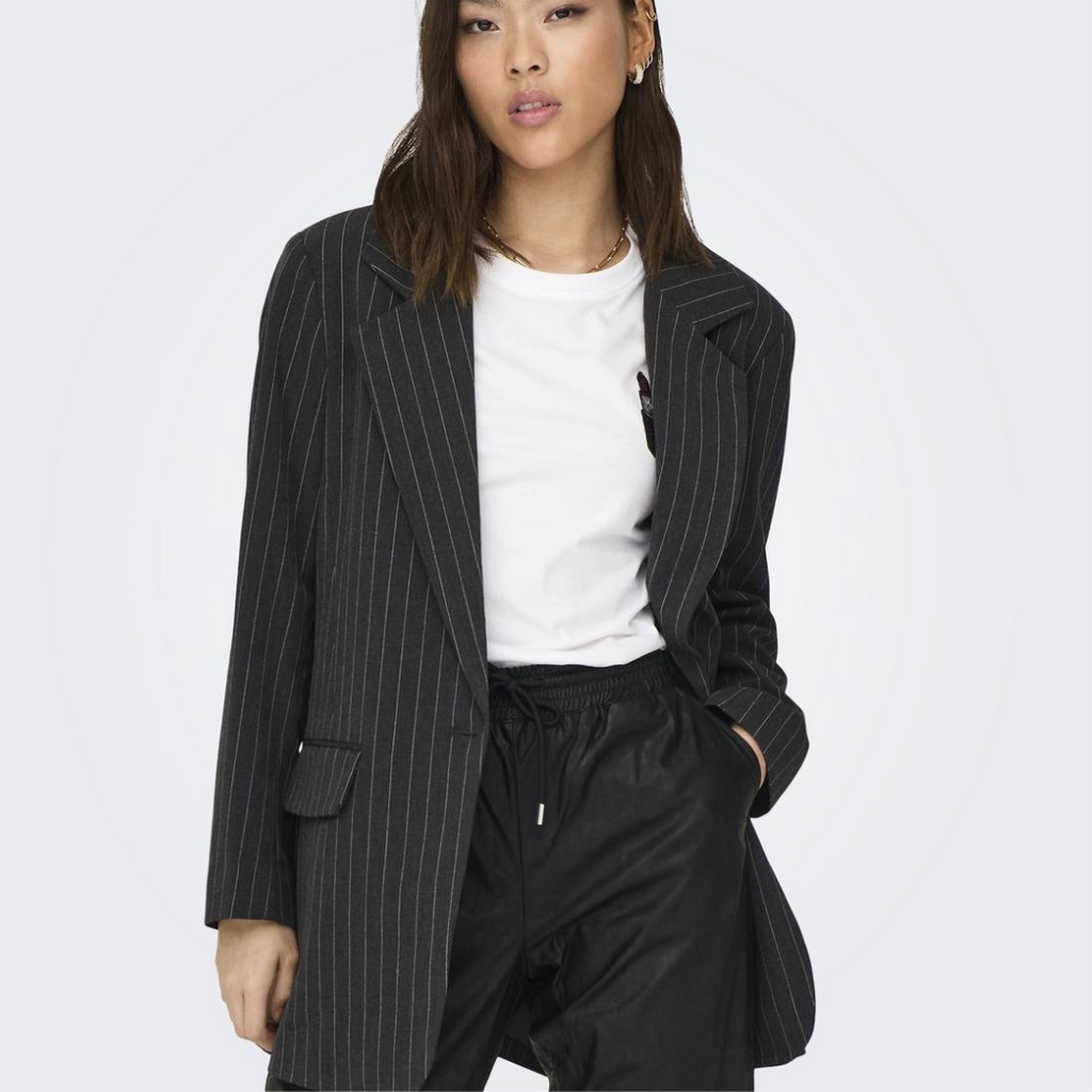 ONLY - BLAZER - BRIE 15304268 - DARK GREY MELANGE STRIPES/WHITE