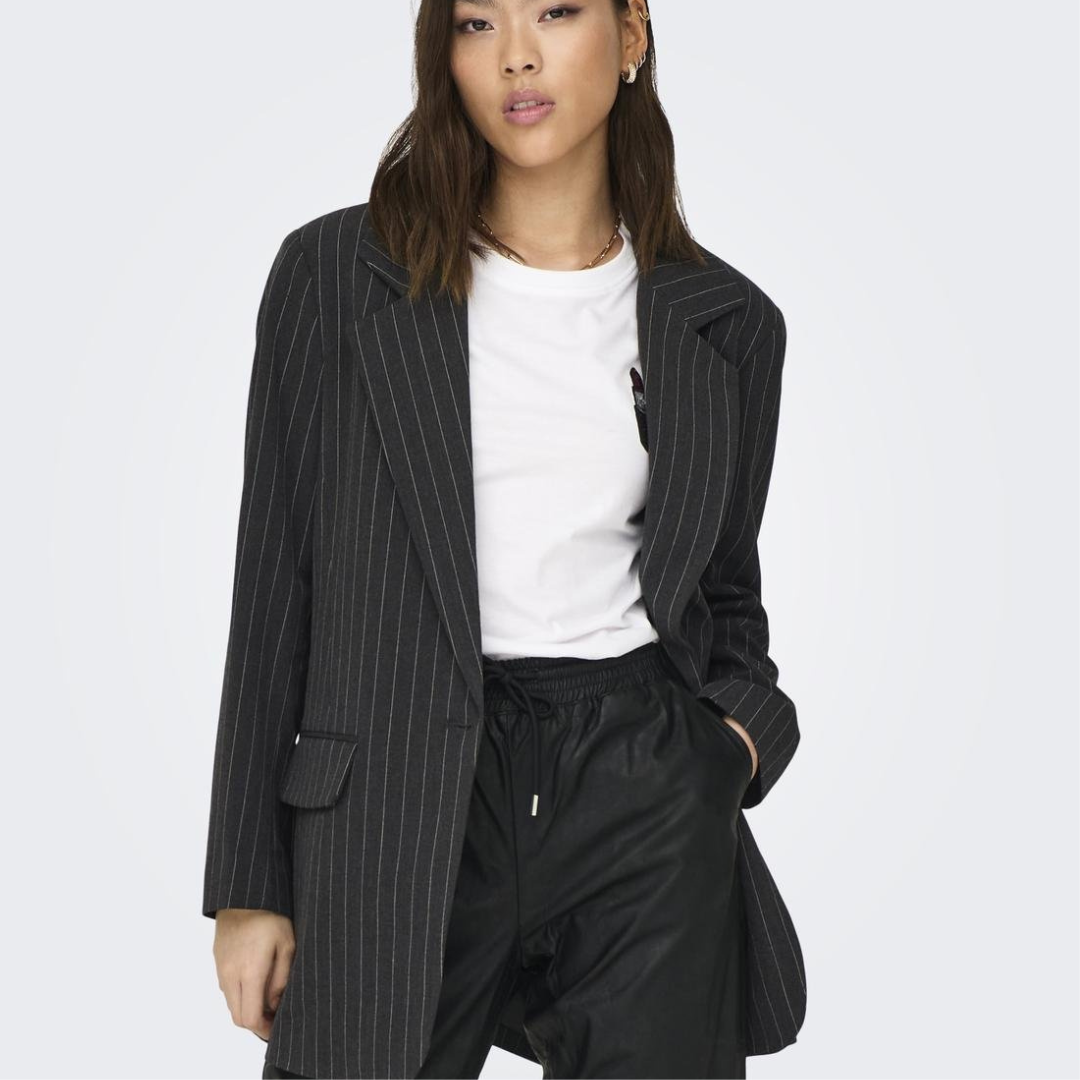 ONLY - BLAZER - BRIE 15304268 - DARK GREY MELANGE STRIPES/WHITE