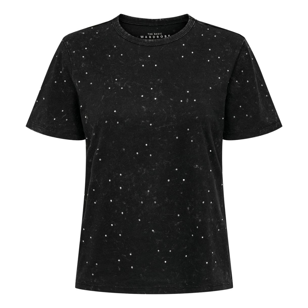 ONLY - T-SHIRT - ZEN 15333339 -  BLACK/SILVER RHINESTONES