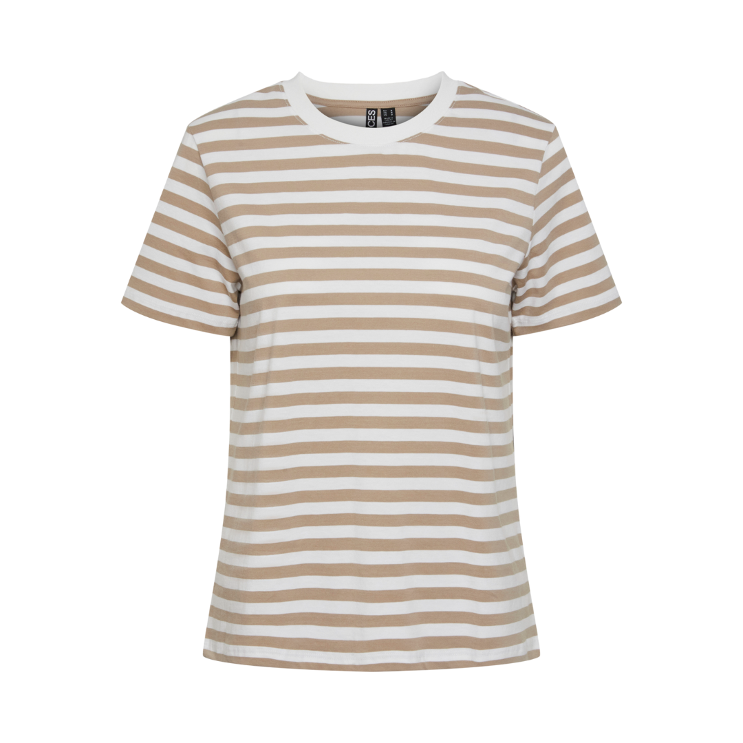 PIECES - T-SHIRT - RIA 17146339 - SILVER MINK/BRIGHT WHITE