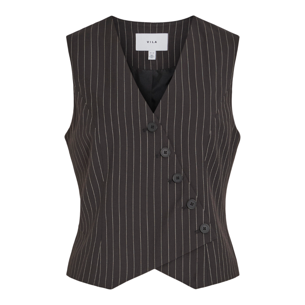 VILA - VEST - ESMA 14101187 - BLACK BEAUTY/BIRCH STRIPES