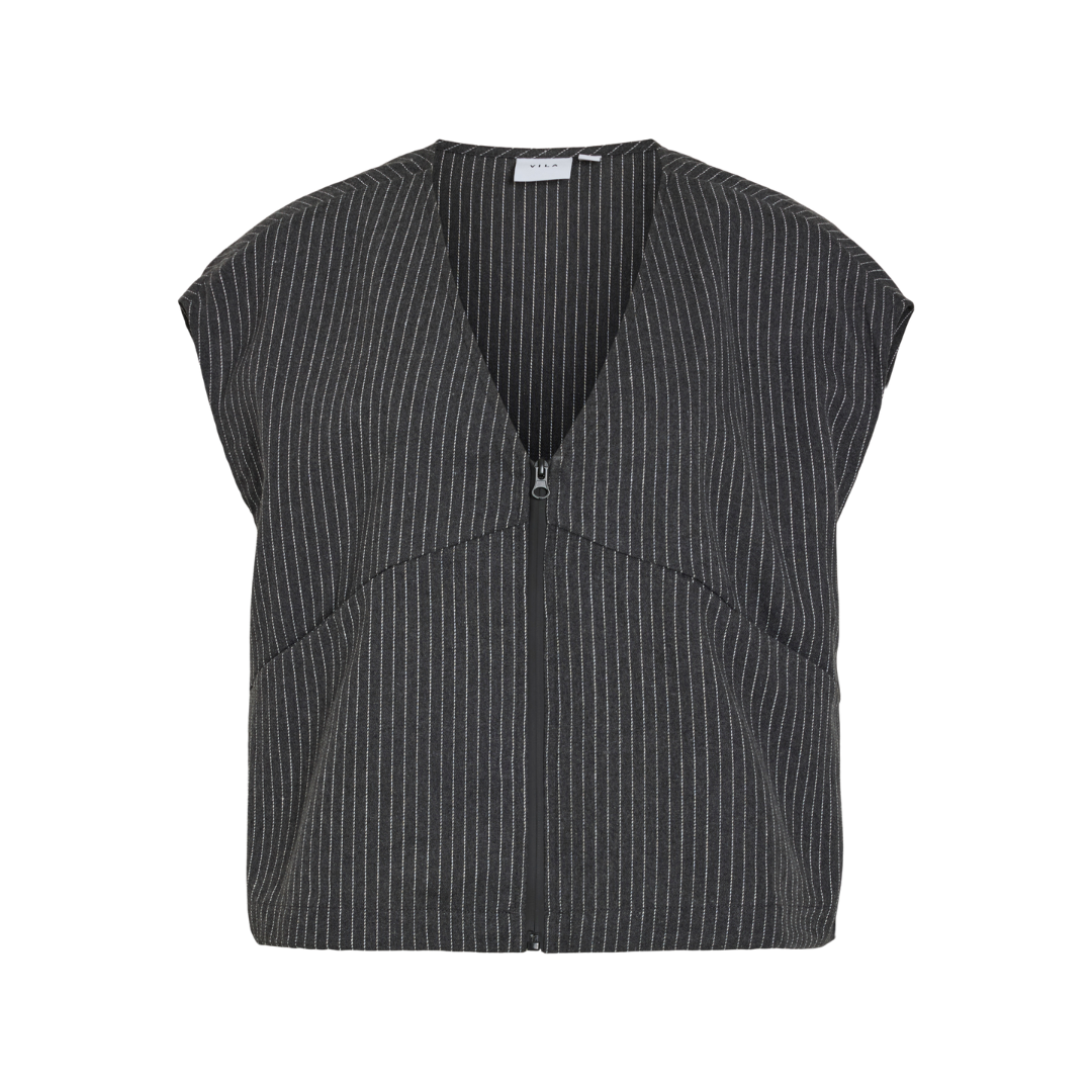 VILA - VEST - KABA ZIPPER 14105831 - POPPY SEED PINSTRIPE