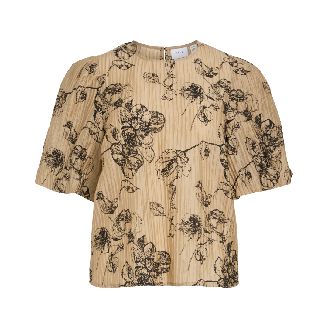 VILA - BLUSE - SACHI 14107836 - TIGERS EYE/BLACK FLOWERS