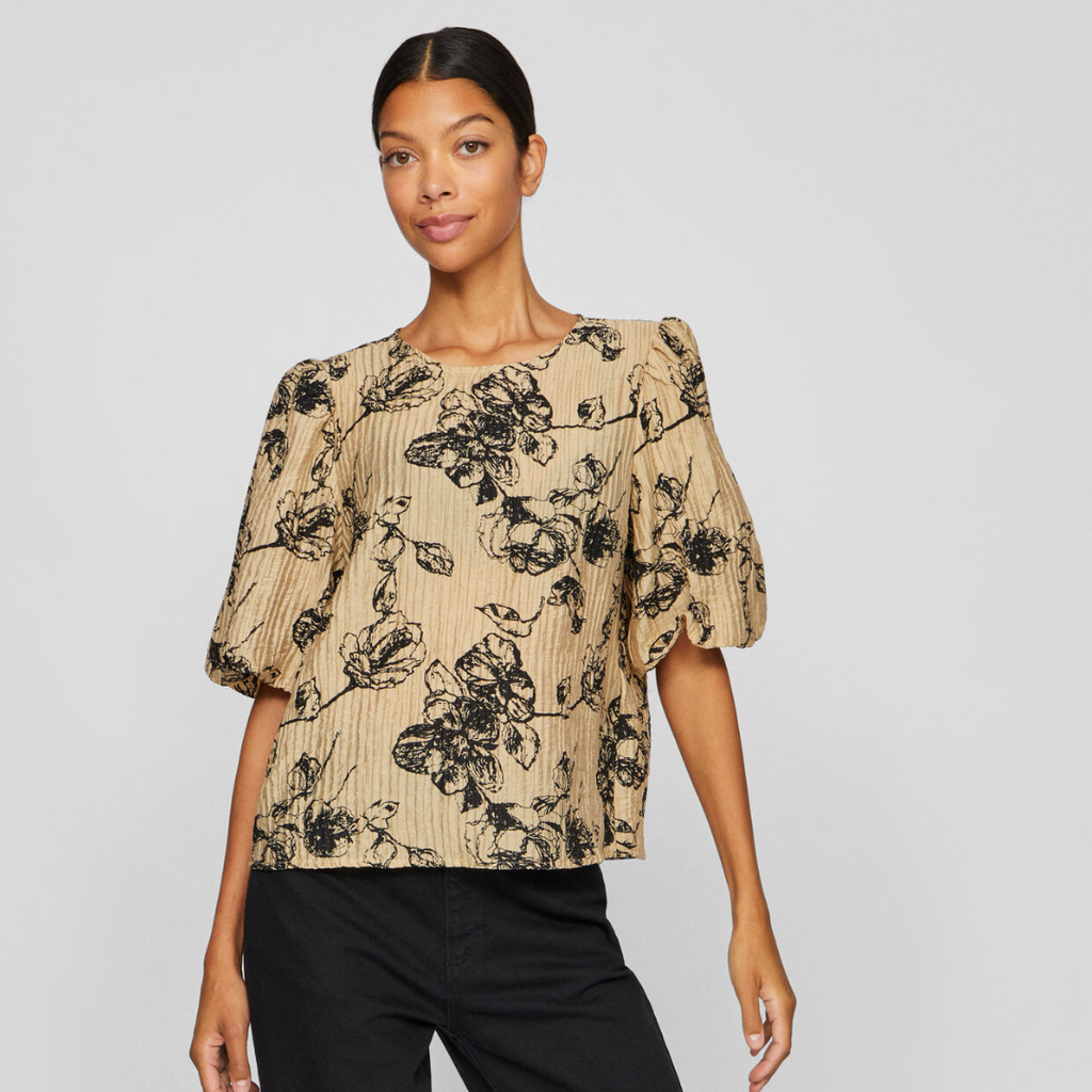 VILA - BLUSE - SACHI 14107836 - TIGERS EYE/BLACK FLOWERS