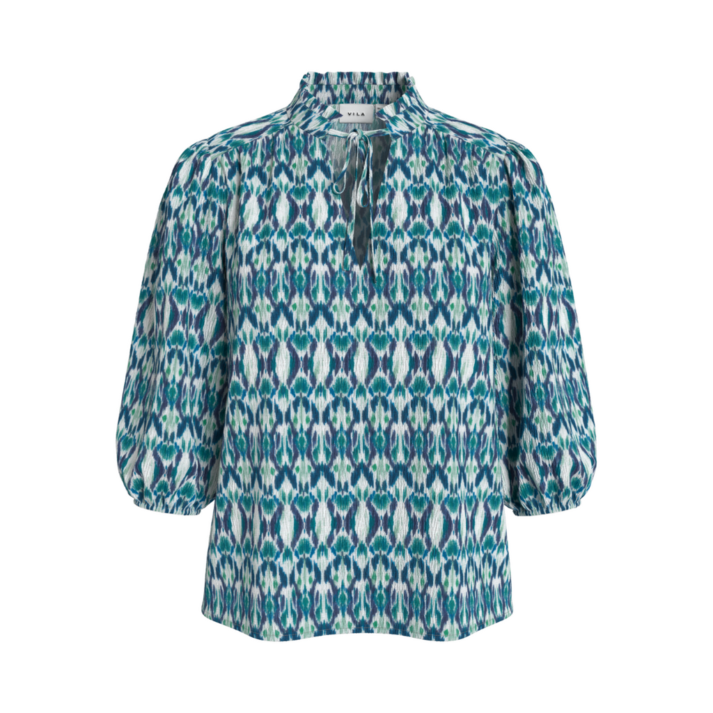 VILA - BLUSE - NELLE 14107972 - SNOW WHITE/GRAPHIC BLUE