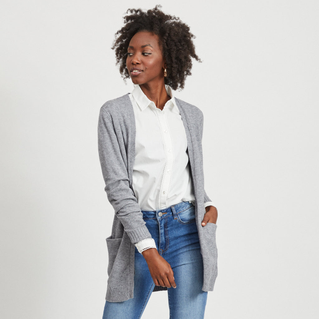 VILA - CARDIGAN - RIL 14044041 - MEDIUM GREY MELANGE