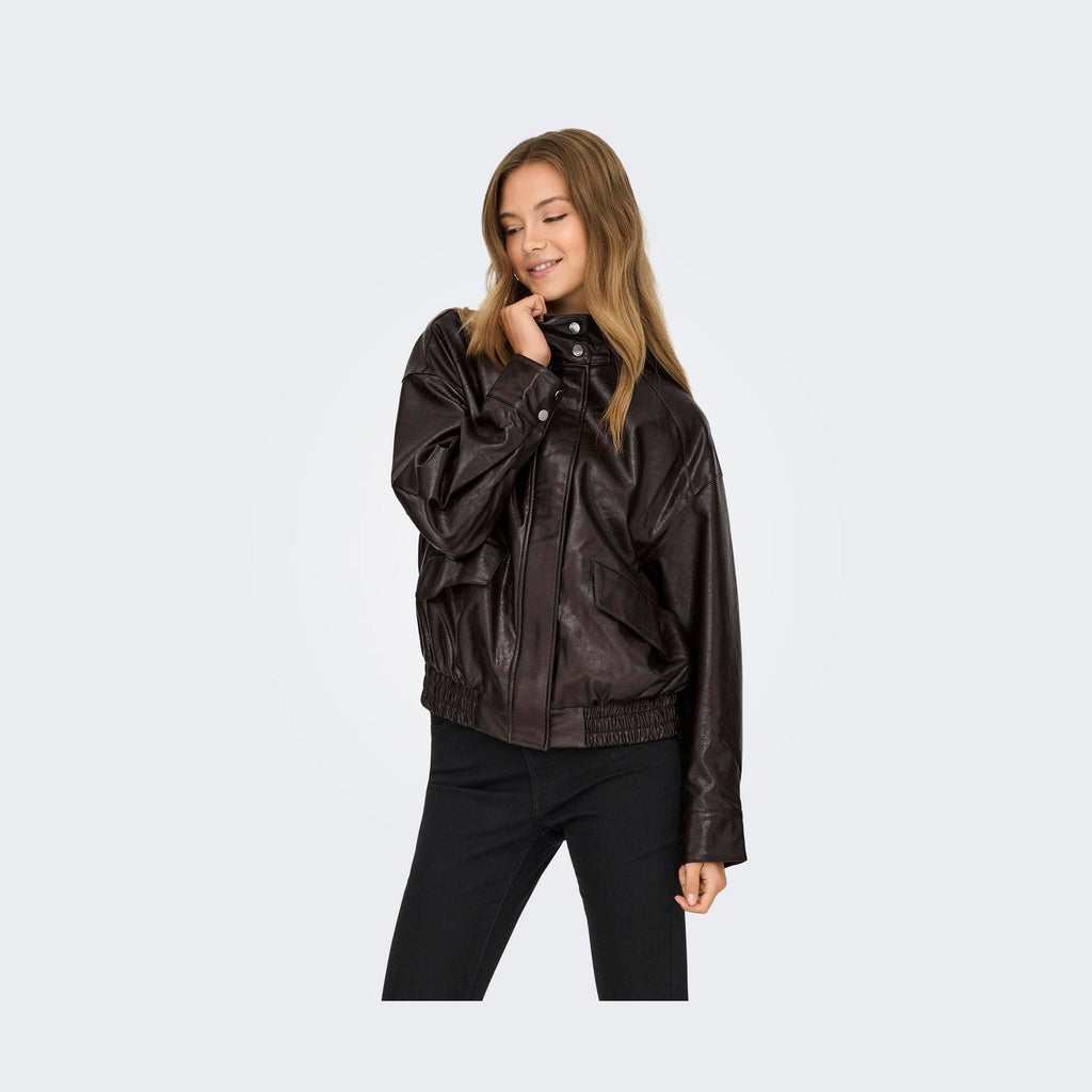 ONLY - BOMBERJAKKE - JULIA FAUX LEATHER 15373024 - CHOCOLATE TORTE