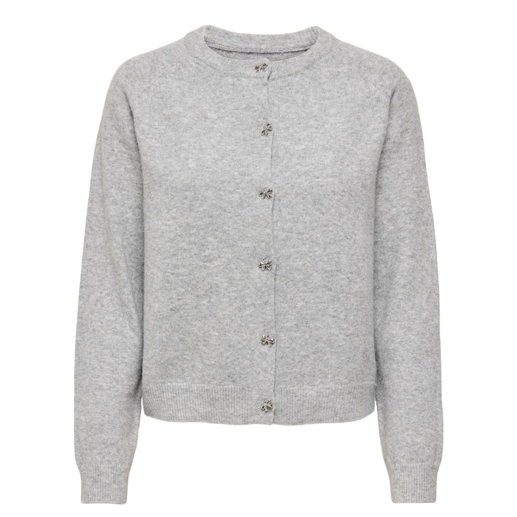ONLY - CARDIGAN - HONEY 15370673 - LIGHT GREY MELANGE/SILVER BOW BUTTONS