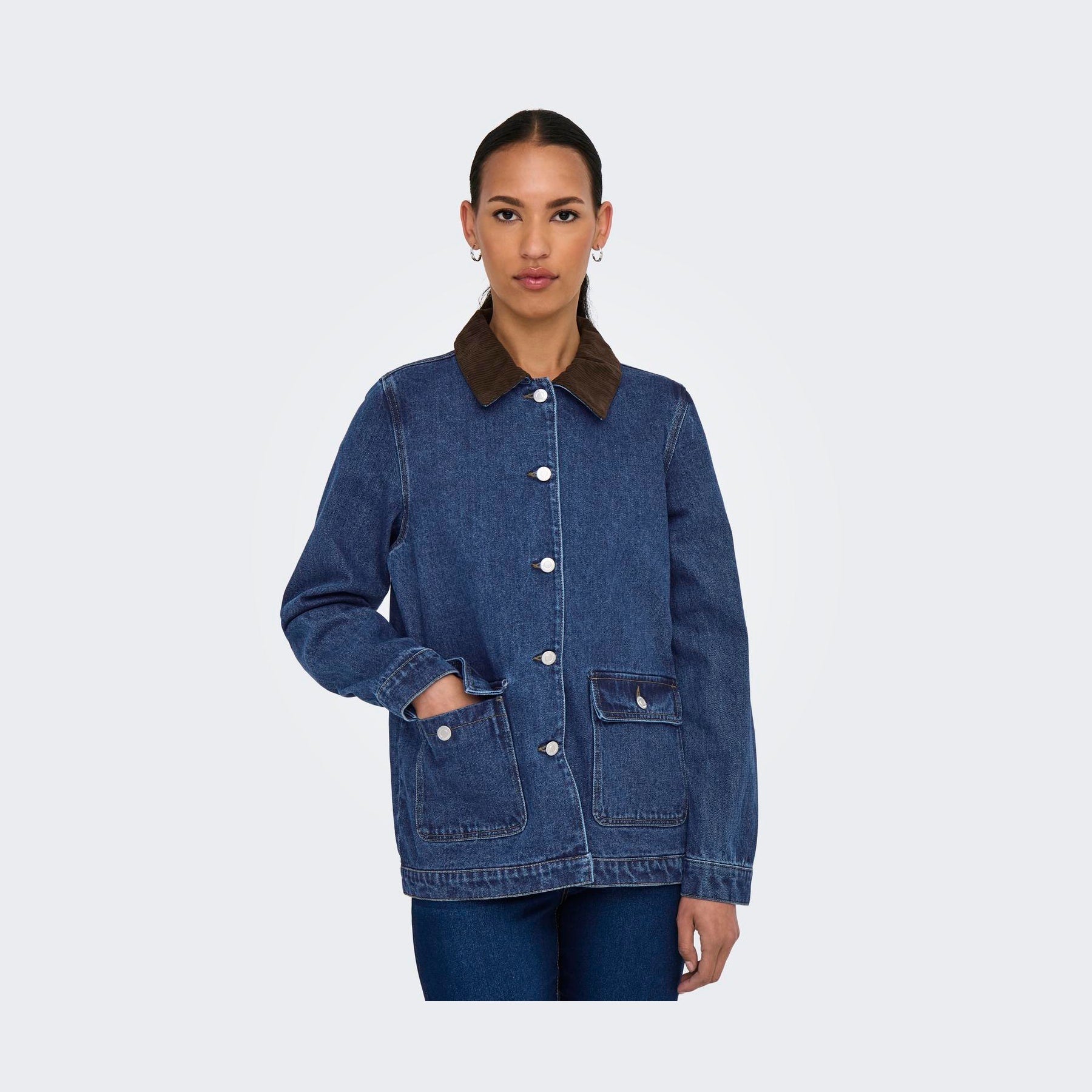 ONLY - DENIMJAKKE - FRANKIE CORD 15359084 - DARK BLUE DENIM