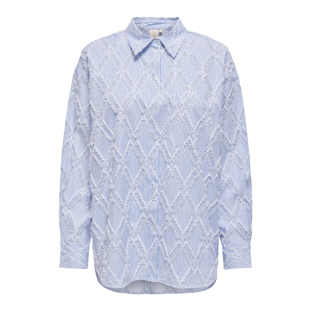 ONLY - SKJORTE - BENI 15334067 - BRIGHT WHITE STRIPES/EBB AND FLOW