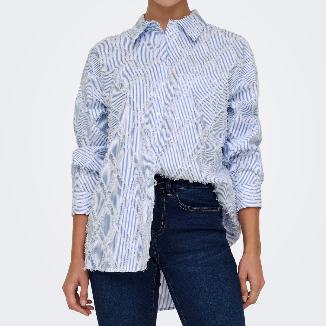 ONLY - SKJORTE - BENI 15334067 - BRIGHT WHITE STRIPES/EBB AND FLOW