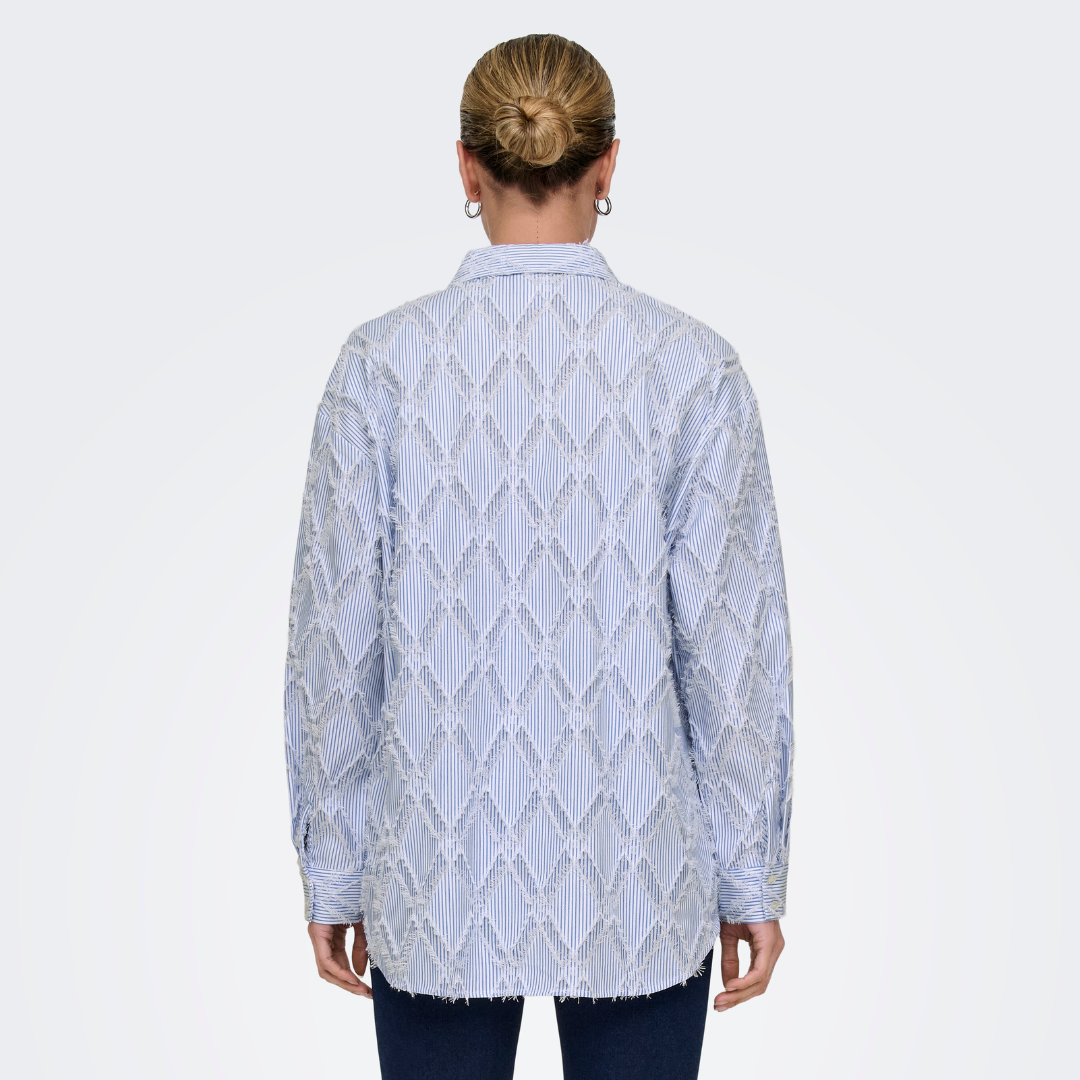 ONLY - SKJORTE - BENI 15334067 - BRIGHT WHITE STRIPES/EBB AND FLOW