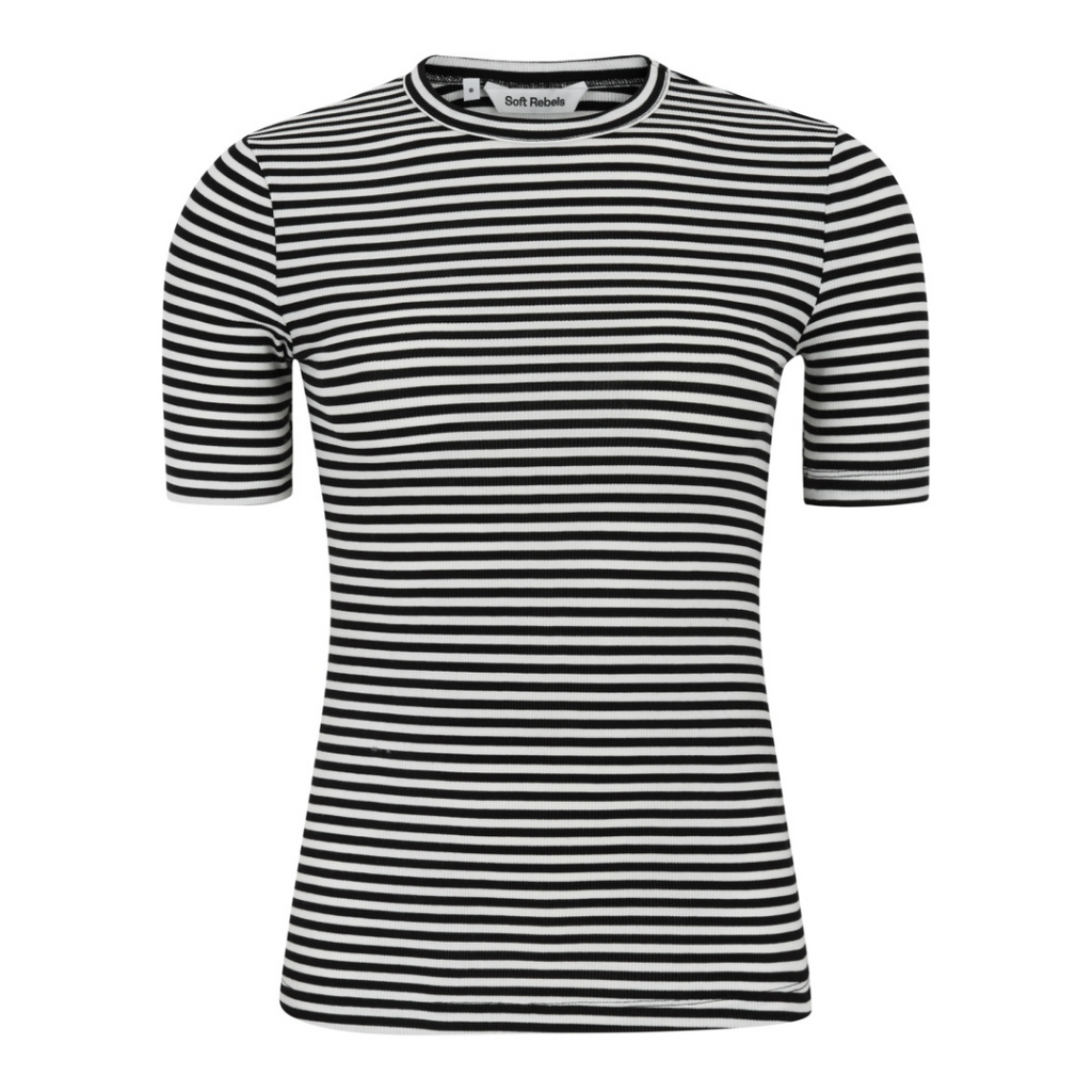 SOFT REBELS - T-SHIRT - FENJA SR124-304 - SORT STRIB