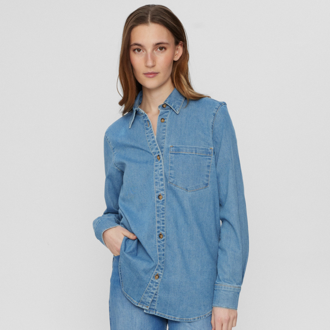 NÜMPH - DENIMSKJORTE - AMBER 705020 - LIGHT BLUE DENIM
