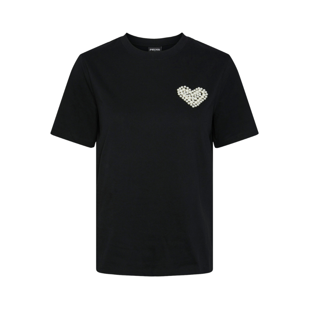 PIECES - T-SHIRT - RIA 17144649 - BLACK PEARL HEART