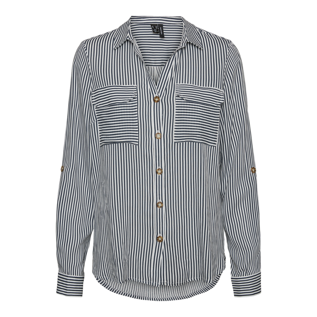 VERO MODA - SKJORTE - BUMPY 10275283 - SNOW WHITE/INDIA INK STRIPES
