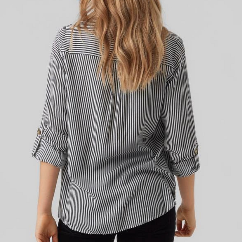 VERO MODA - SKJORTE - BUMPY 10275283 - SNOW WHITE/INDIA INK STRIPES