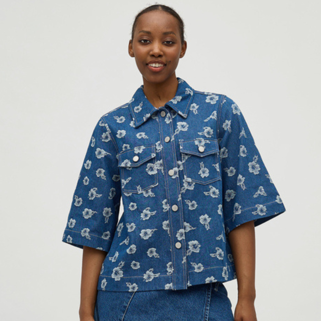 GLOBAL FUNK - SKJORTE - AULERA 73420032 - BLUE DISTY FLOWER